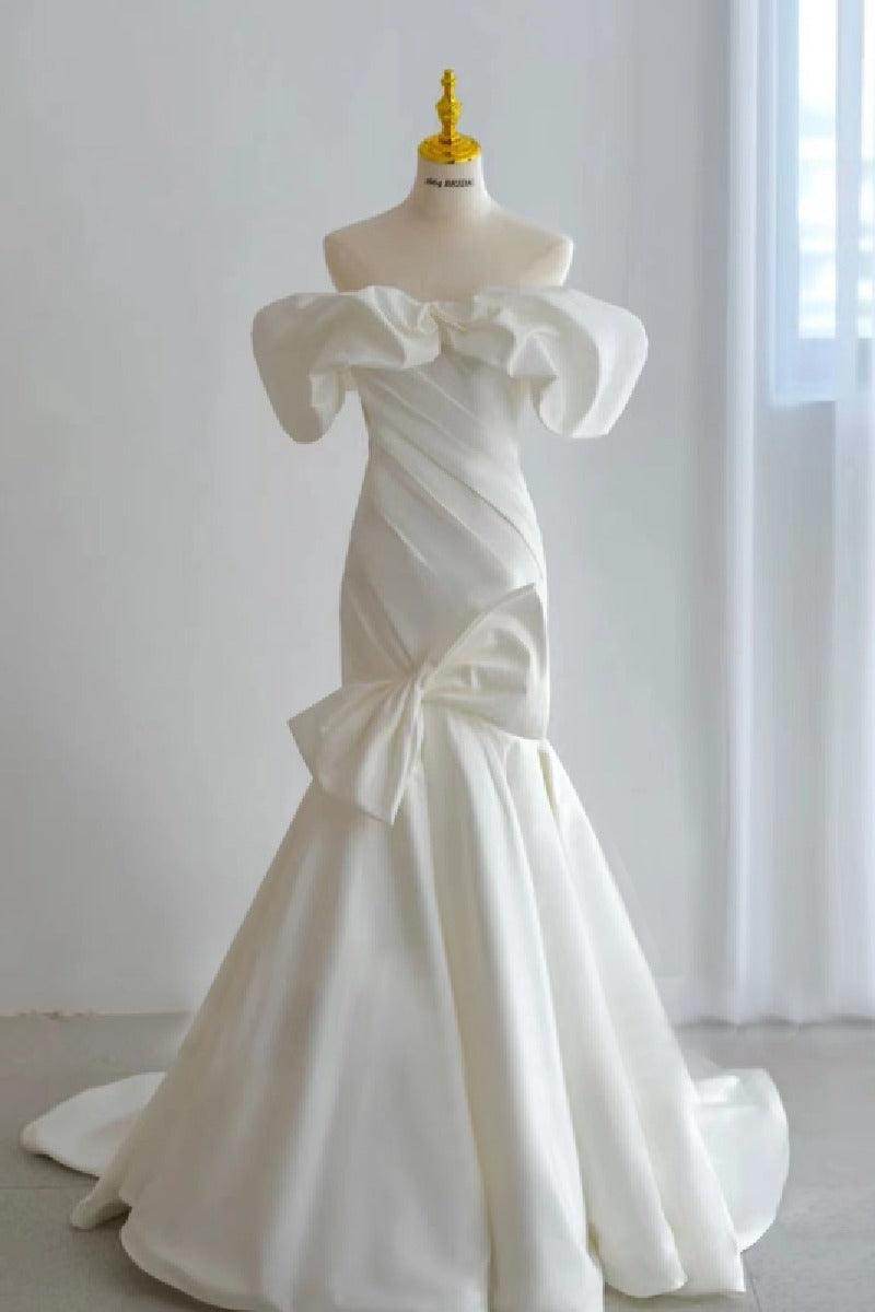 Trumpet-Mermaid Sweep-Brush Train Satin Wedding Dress 676063040132 - COCOMELODY